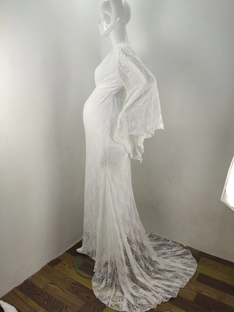 Maternity Photography Props Clothing Pregnant Women Sexy Lace Dress Photo Shoot V-neck Fluttering Sleeves Pregnancy Dresses 2020