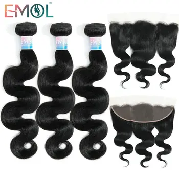 

Emol Indian Hair Body Wave Bundles With Frontal 13*4 Human Hair Bundles With Ear To Ear Closure Non-remy