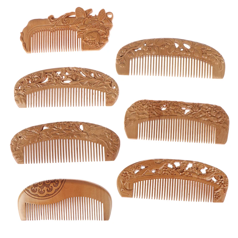 Natural Peach Wood Healthy No-static Massage Hair Wooden Comb Health Care New Design Comb 8 Styles