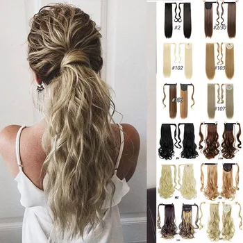 

MANWEI 60cm Long Curly Clip In Hair Tail False Hair Ponytail Hairpiece With Hairpins Synthetic Hair Pony Tail Hair Extension