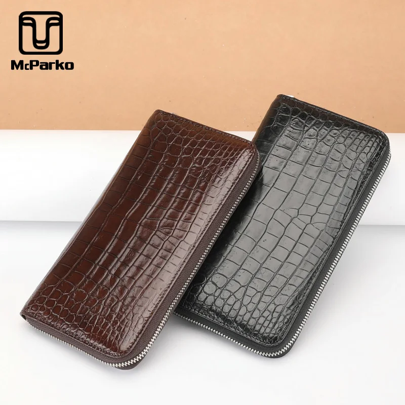 

McParko Luxury Leather Wallet Men Authentic Crocodile Leather Clutch Wallet For Men Long Zipper Purse Genuine Leather Wallet Man