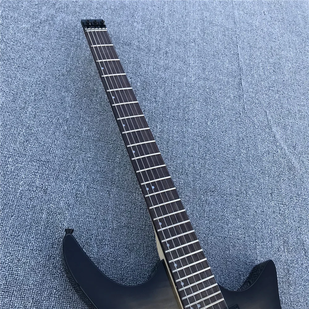 Free shipping transblack body headless electric guitar, factory store