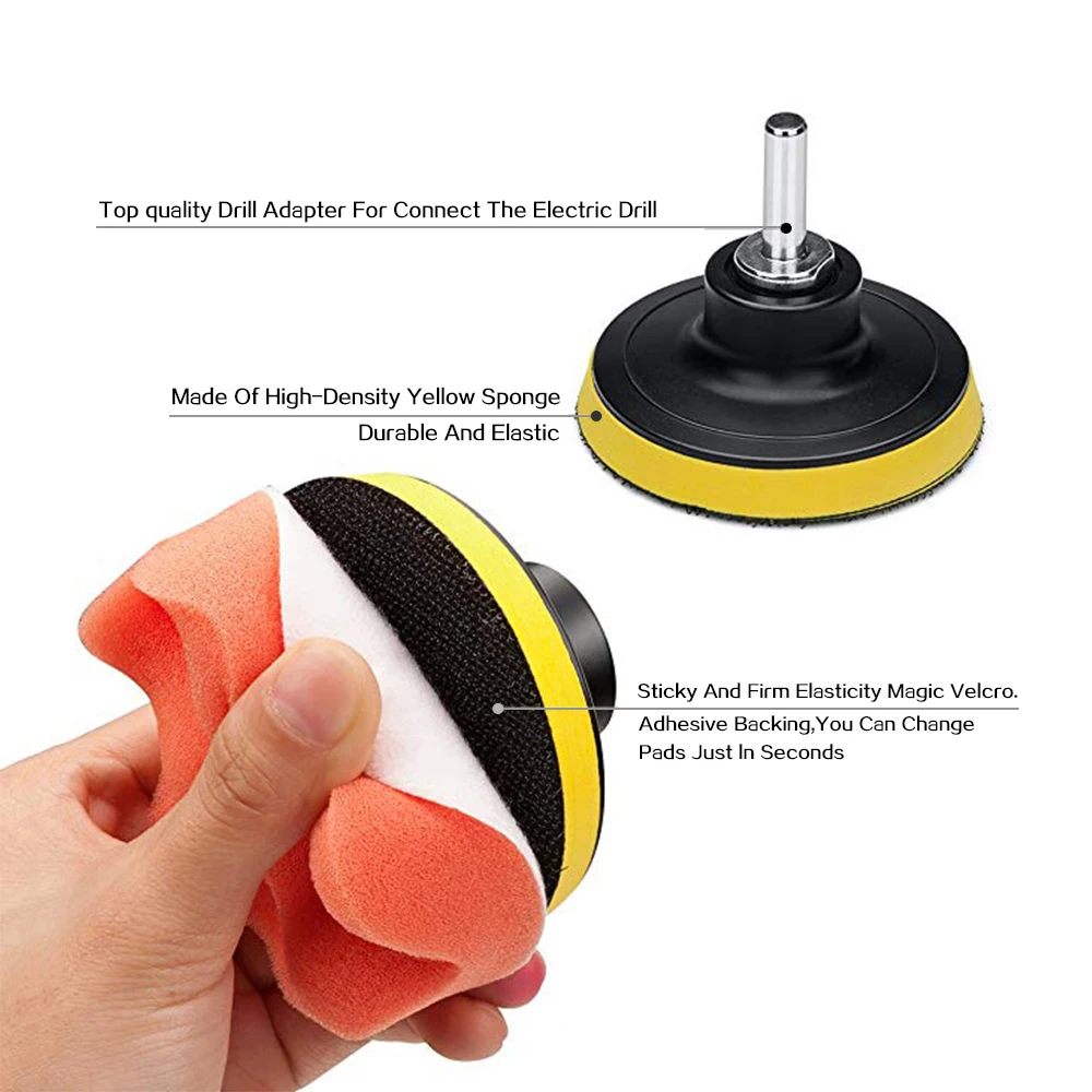 11Pcs 3 or Car Polisher Drill Adaptor M10 M14 Power Tools/4/5/6/ Inch Waffle er Polishing Pad Set CN Promotion