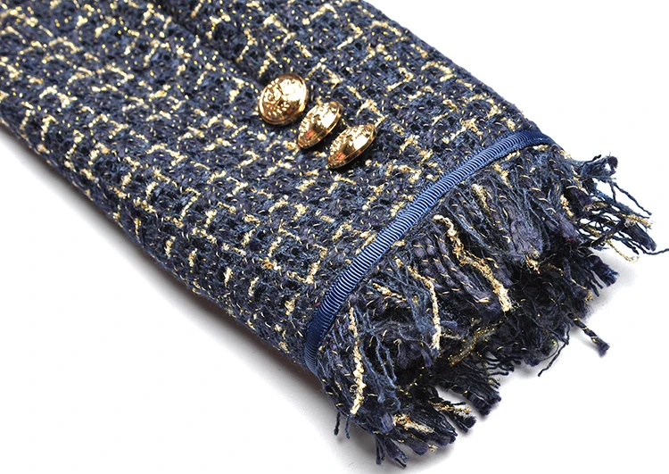 SEQINYY Длинный плащ осень зима модный дизайн женский длинный рукав Золотой синий плед карман толстый Топ