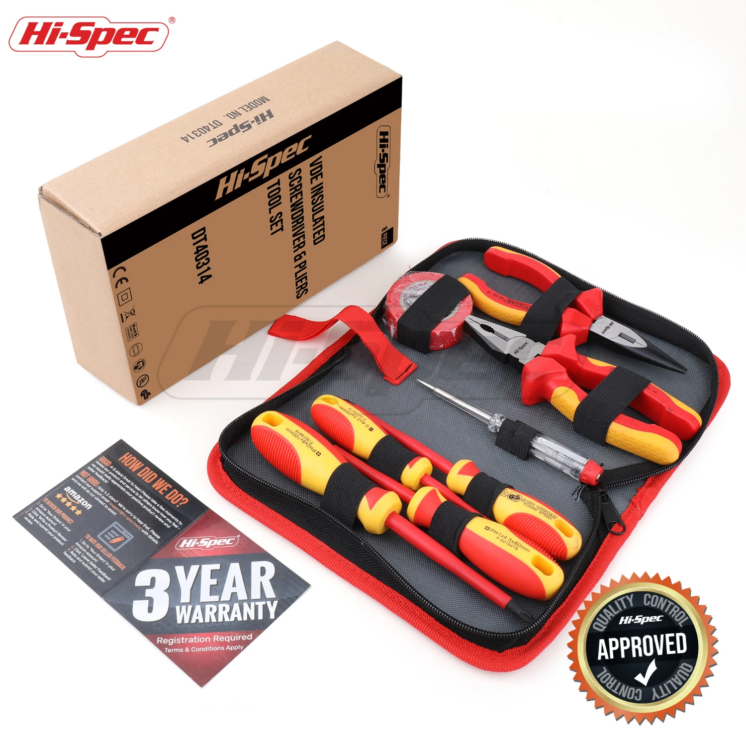 Hi-Spec 8pc VDE 1000V Approved Insulated Electrician Tool Set S2 Magnetic Screwdriver Set Tester Electric Tape Cutting Pliers