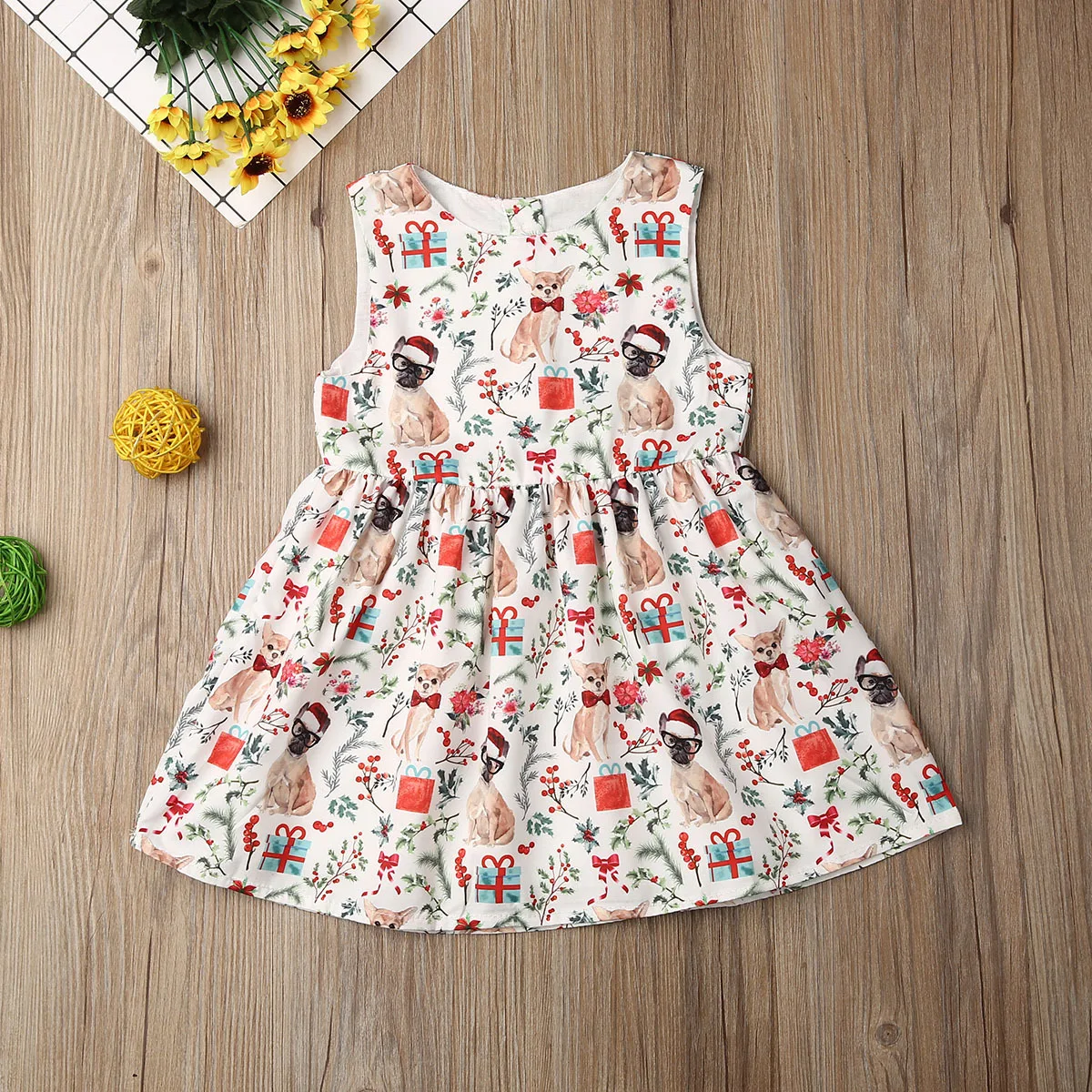 Baby Girls Allover Cartoon Dinosaur Graphic Smock Dress Toddler Girls' Allover Dog And Floral Print Dresses