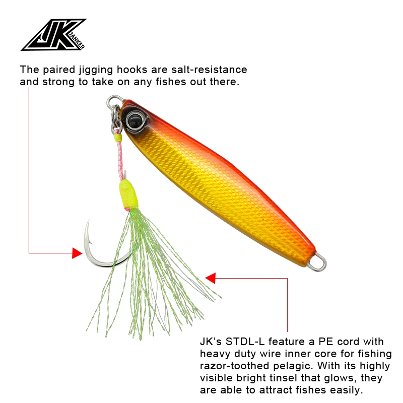 JK New Product STLS-L Wear-Resistant Hook Wire Fixture Fishing Auxiliary  Single Hook Sea Fishing Hook Luminous Single Hook