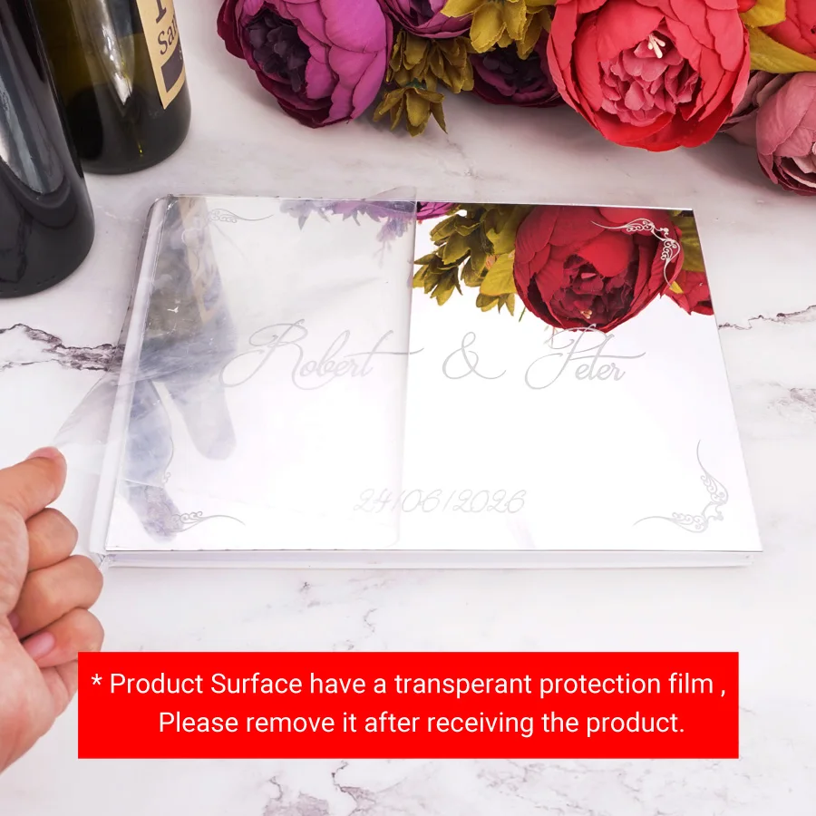 25x18cm Personalized Wedding Vintage Signature Guestbook Acrylic Mirror Cover White Blank Pages Party Favors Wedding Gift