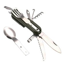 Portable Multi Tool Cutlery Outdoor Stainless Steel Multi-Function Corkscrew Picnic Camping Folding Fork Spoon Can Opener