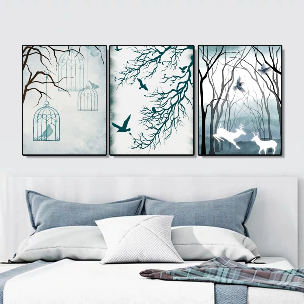 

3 Pcs Nordic Home Decoration Wall Art Canvas Painting Calligraphy Forest Scenery Posters and Prints Wall Picture Kids Room Decor