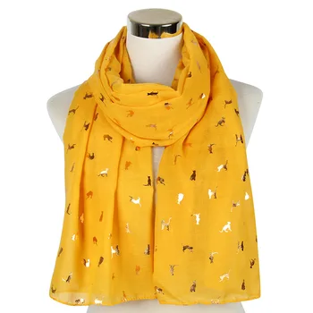 

2019 Fashion Glitter Shiny Black White Foil Gold Metallic Cat Scarf Wrap Shawl Thin Foulard Ladies Women