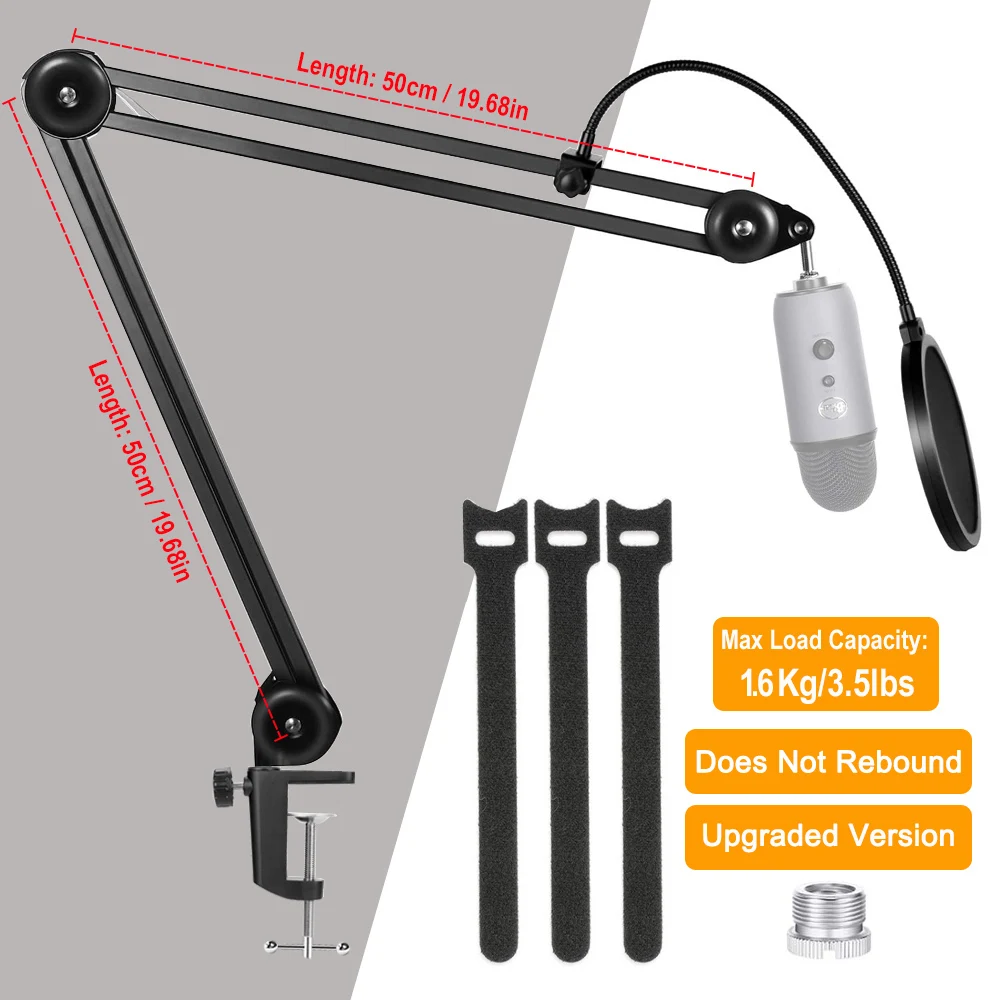 Pantograph Microphone Stand Adjustable Suspension Mic Arm Holder Pop Filter for Blue Yeti HyperX microphone stand
