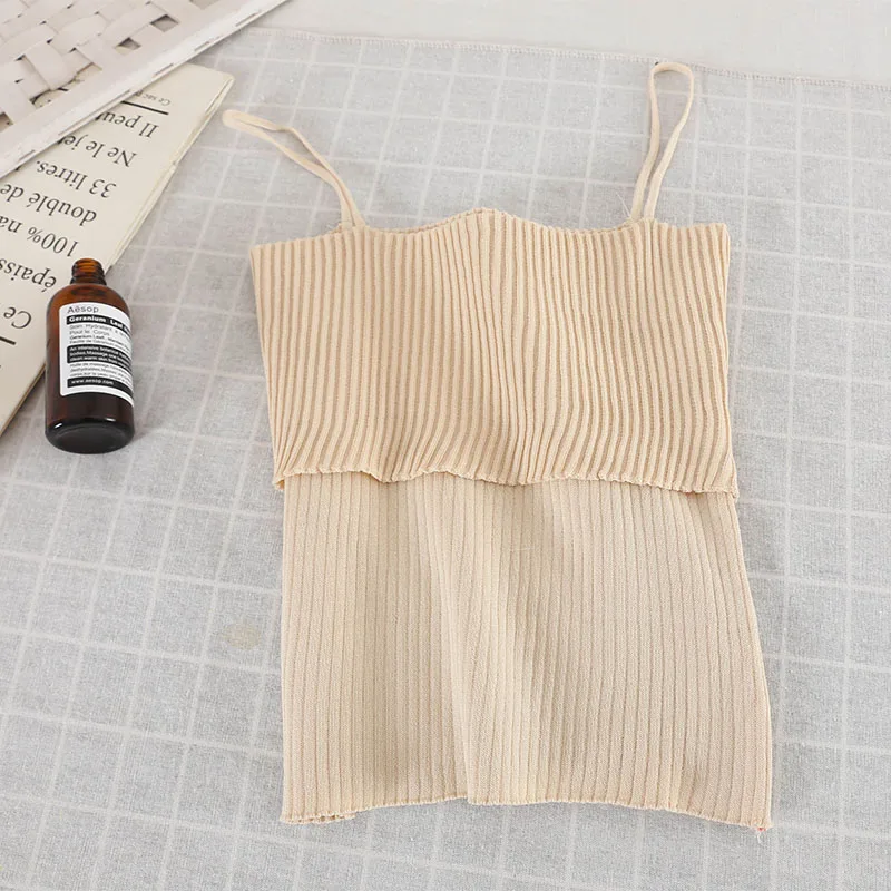 HELIAR Вязание спагетти плиссированные Camis корейский стиль камзол Повседневный жилет женский Camiss Летние повседневные однотонные топы на бретелях