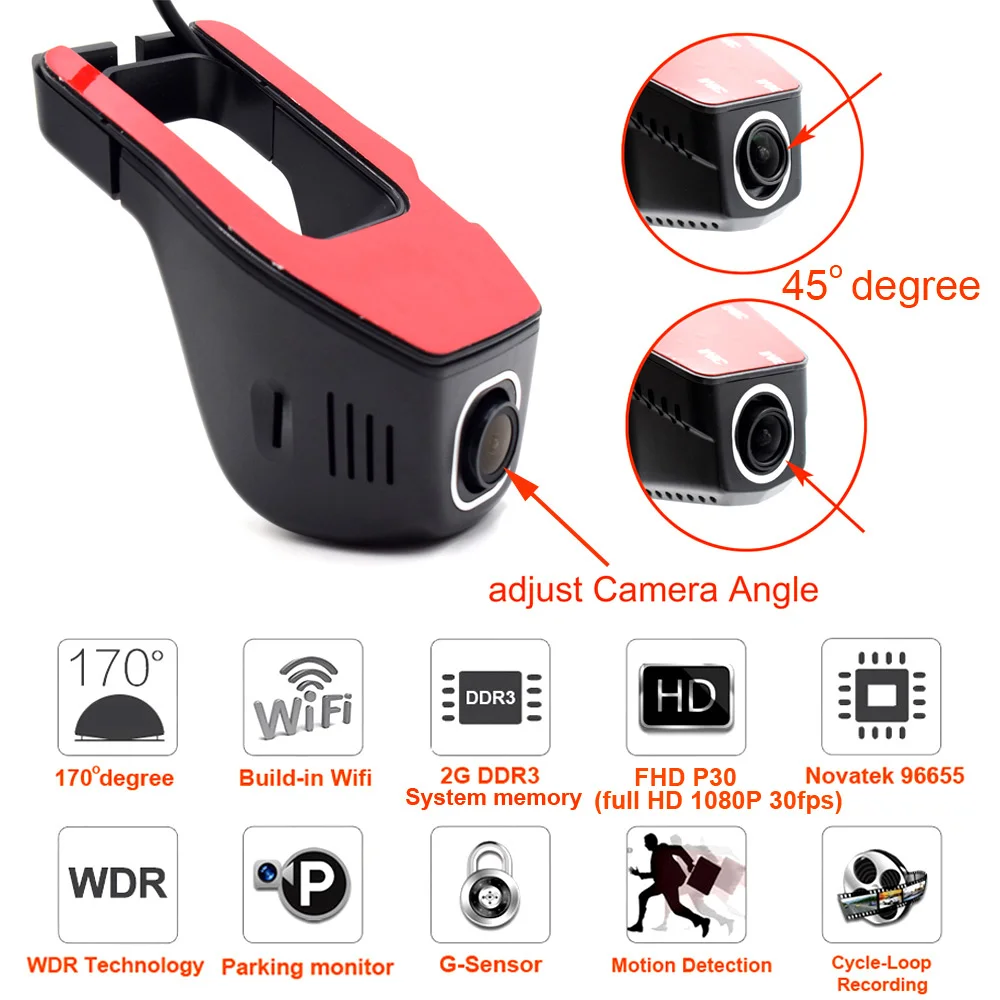 XYCING wifi Автомобильный видеорегистратор Камера HD 1080P 170 градусов ночного видения вождения рекордер универсальная установка Поддержка приложения Wi-Fi видеорегистратор