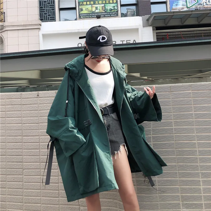 Neploe Harajuku с капюшоном куртка с затяжкой, больше обычного размера, длинный поясом тонкая талия пальто Новинка осени Для женщин стиль сафари куртки 54826