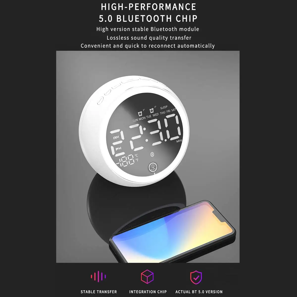 Цифровой Будильник Bluetooth радио динамик белый цифровой дисплей FM радио ЕС штекер с окружающим светом USB порт для зарядки телефона