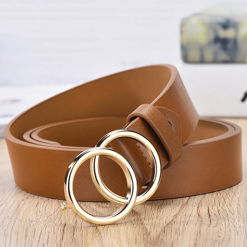 2021 New Designer's Famous Brand Leatherhigh Quality Belt Fashion Alloy Double Ring Circle Buckle Girl Jeans Dress Wild Belts