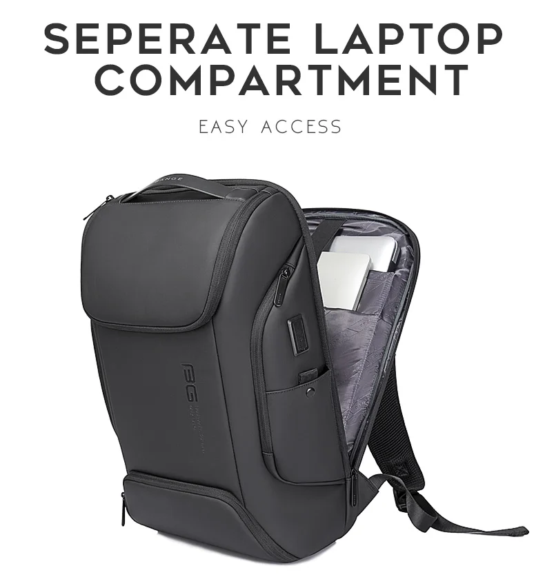 Neouo Black Backpack with Multiple Compartments Side Opening View