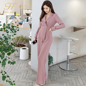 

H Han Queen Autumn New Double breasted Long Jumpsuits Women Casual Notched Rompers OL Wear To Work Bottoming Siamese Pants 2020
