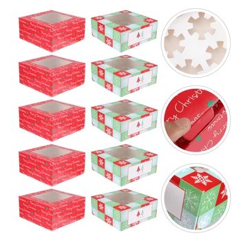 

10pcs Christmas Cupcake Boxes 4 Cavities Cake Packaging Box for Gift Giving