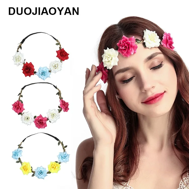 

Europe And America New Style Rose Flower Elasticity Braid Hair Band Hair Accessories Creative-Fresh Literature And Art Holiday B