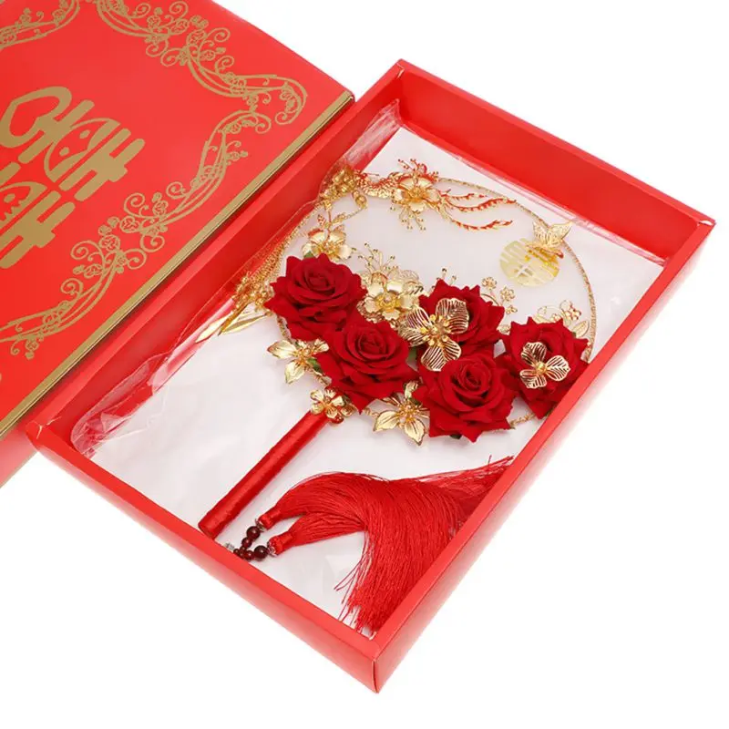 Wedding Supplies Chinese Classical Fan Fringe Double-Sided Pattern Decorative Fan Chinese Wedding Supplies Home Decoration Fan