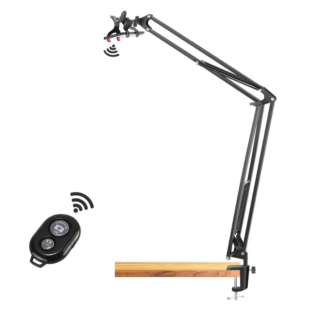 

Neewer Overhead Video Stand Phone Mount Table Top Scissor Arm Stand with Phone Clamp and Remote Control for Baking Crafting Demo