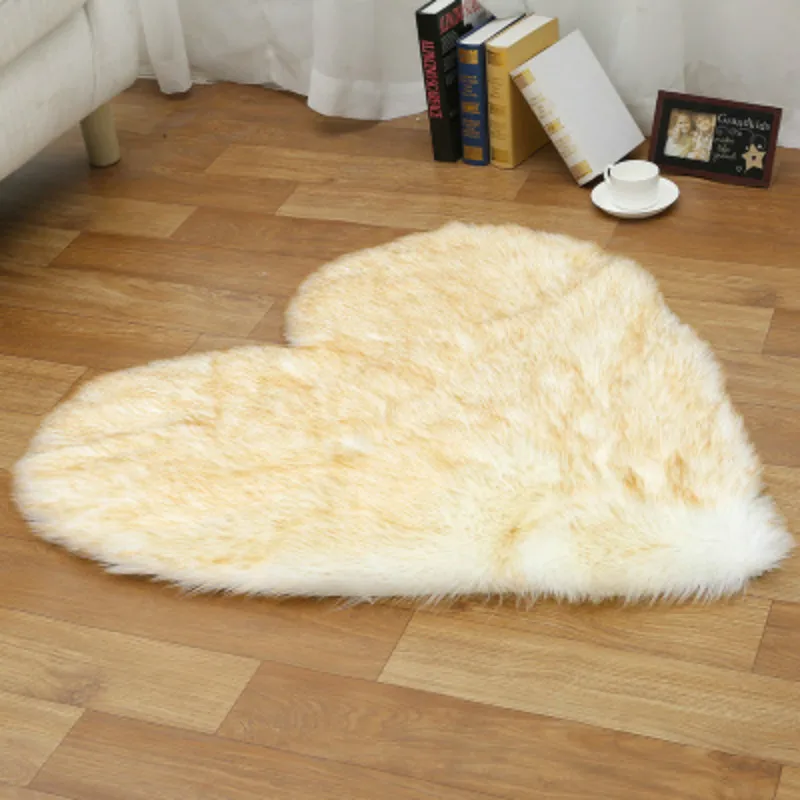 Love Heart Shaggy Carpet For Living Room Bedroom Fluffy Super Warm Plush Mats Kids Room Pure Color Faux Fur Rug Floor Rugs