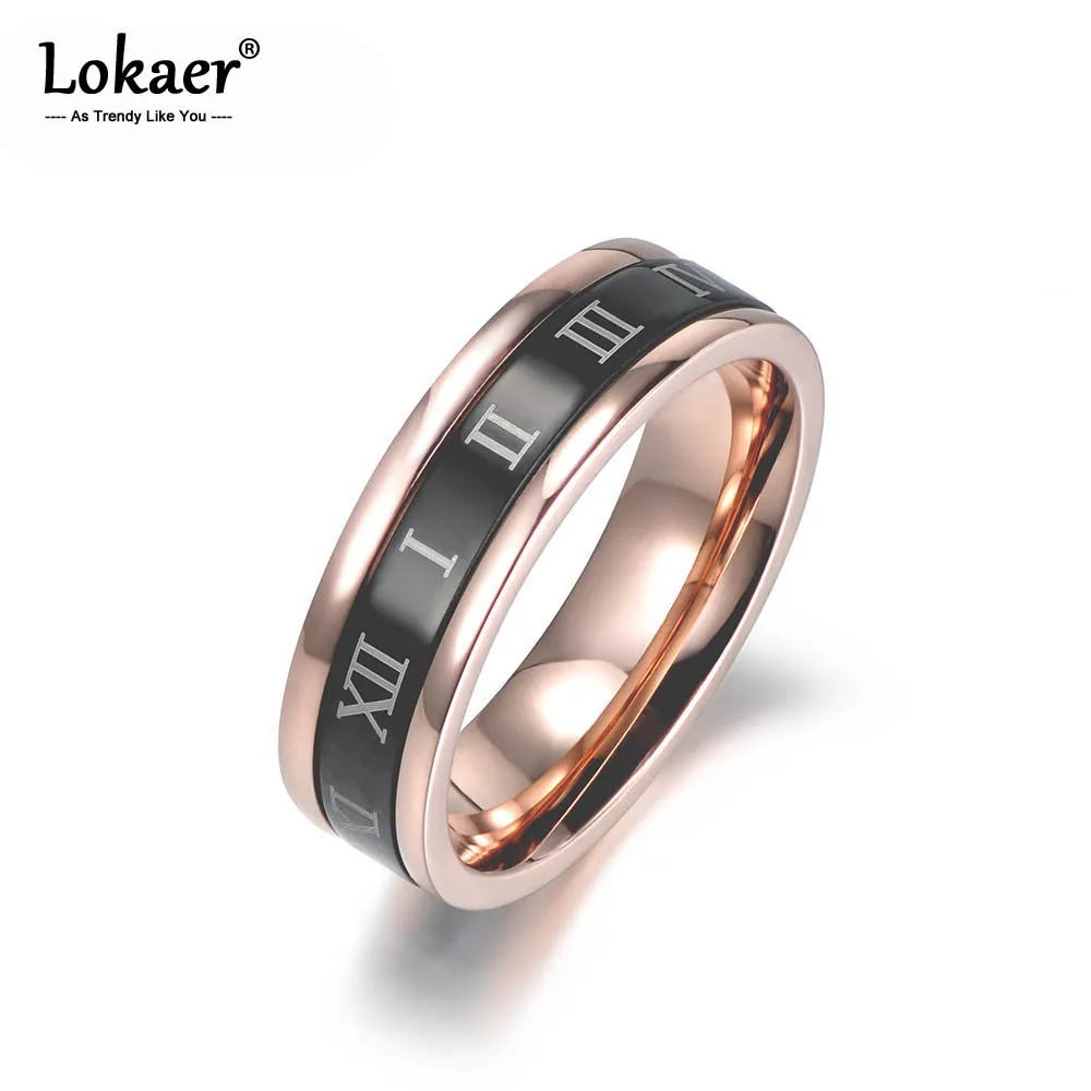 

Lokaer Classic Rose Gold Color Rotatable Roman Alphabet Rings Jewelry 316L Stainless Steel Wedding Rings For Women Girls R18006