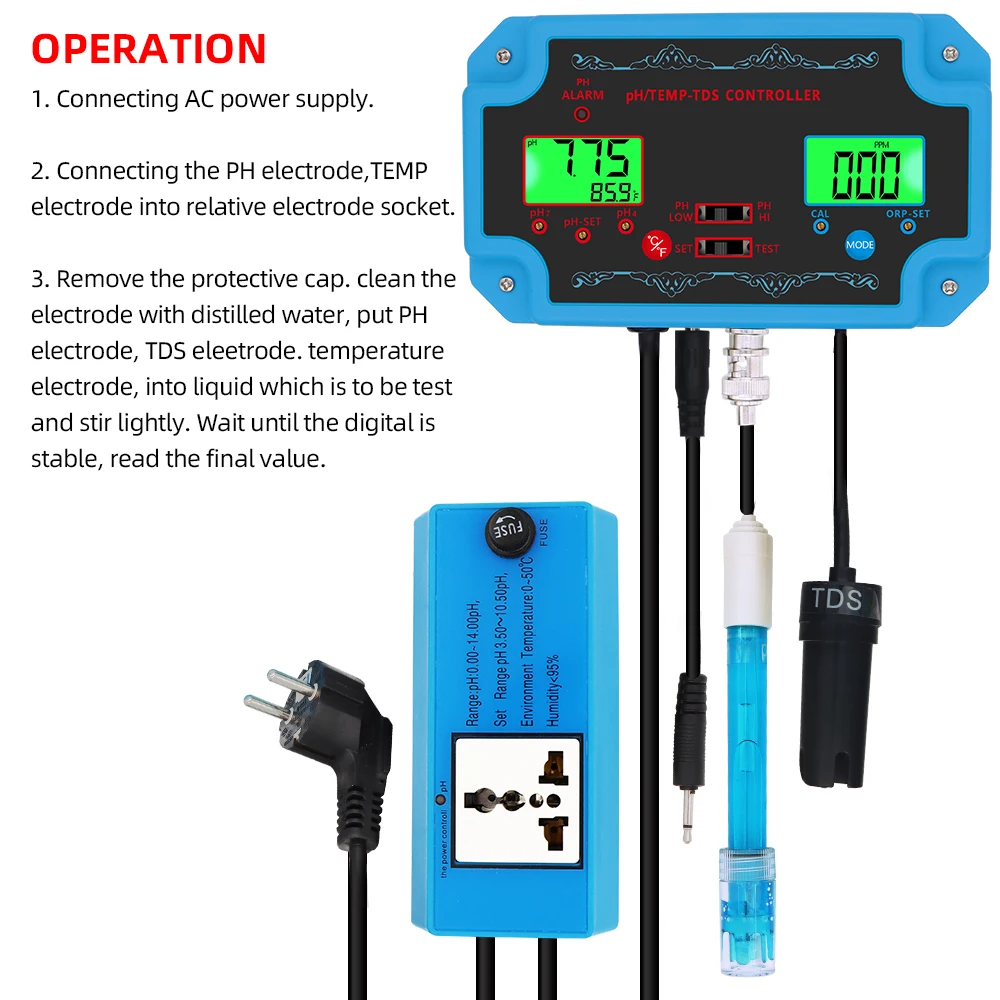 controlador de qualidade da água detector ph