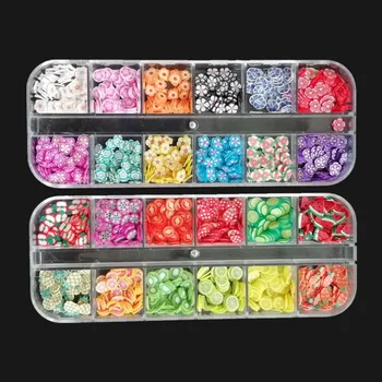 

2 Boxes Handmade Diy Nail Art Decorations Nails Sequins Crystal Clay Flower Fruit Slice Manicures Supplies (1 Box 12 Grids Rando