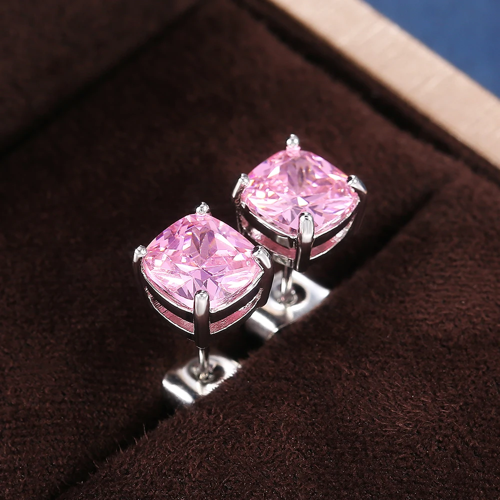 Huitan Simple Stylish Cubic Zirconia Stud Earrings Female 6 Colors Available Versatile Birthday Gift Statement Jewelry for Women