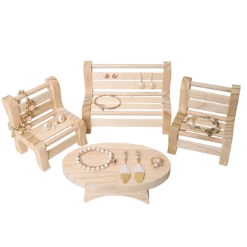 

Natural Wood Ring Display Stand Organizer Holder Miniature Home Furniture