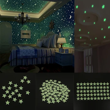 

100pcs 3D Stars Glow In Dark Luminous Fluorescent Plastic Wall Sticker Home Decor Decal Wallpaper Decorative Special Festival
