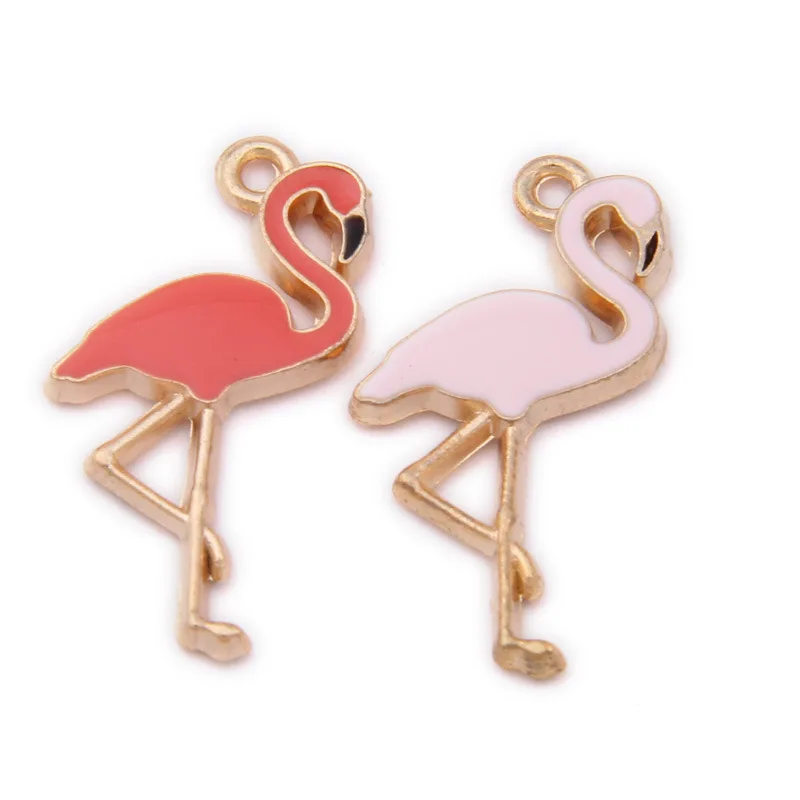 

6pcs 15x25mm Alloy Enamel Drop Oil Red Pink Flamingo Pendant DIY Necklace Findings Flamingo Charms for Animal Accessories Making