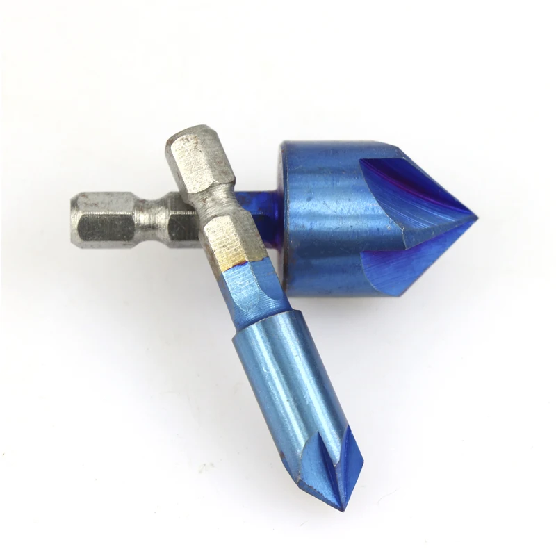 6pcs 6-19mm Countersink Drill Bit 5 Flutes Hex Shank Blue-nano Coated Chamfer Cutter Set For Home and Industrial New