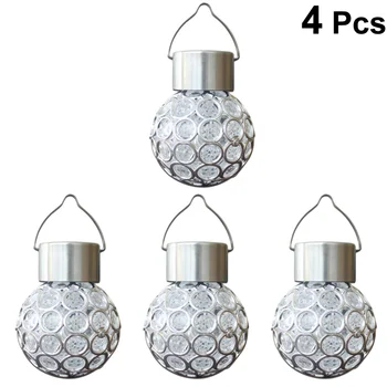 

4 Pcs Solar LED Crystal Ball Hanging Lamp Outdoor Waterproof Colorful Light Changing Hanging Solar Light Decorative LED Lamp for