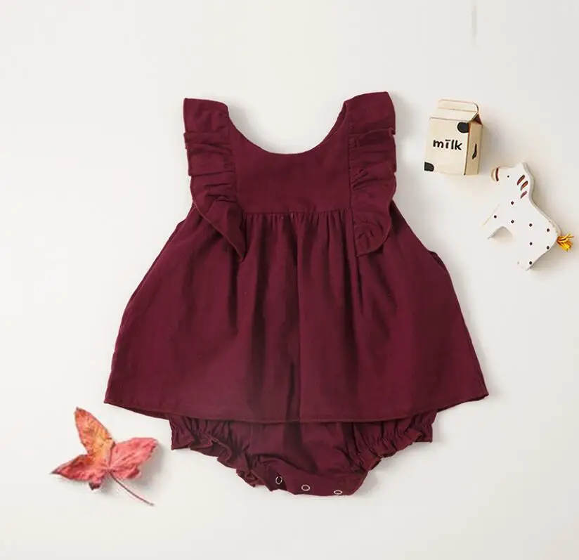 Wine Red Новинка года; летнее боди; одежда для маленьких девочек; детское боди розового и белого цвета; Одежда для маленьких девочек 0-3 лет; летняя одежда из хлопка - Цвет: Wine Red