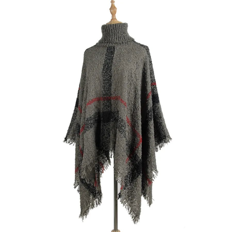 Poncho Style Coat Autumn Winter Poncho Knitting Turtleneck Women Long Ponchos And Capes Sweater Pullovers Pull Femme