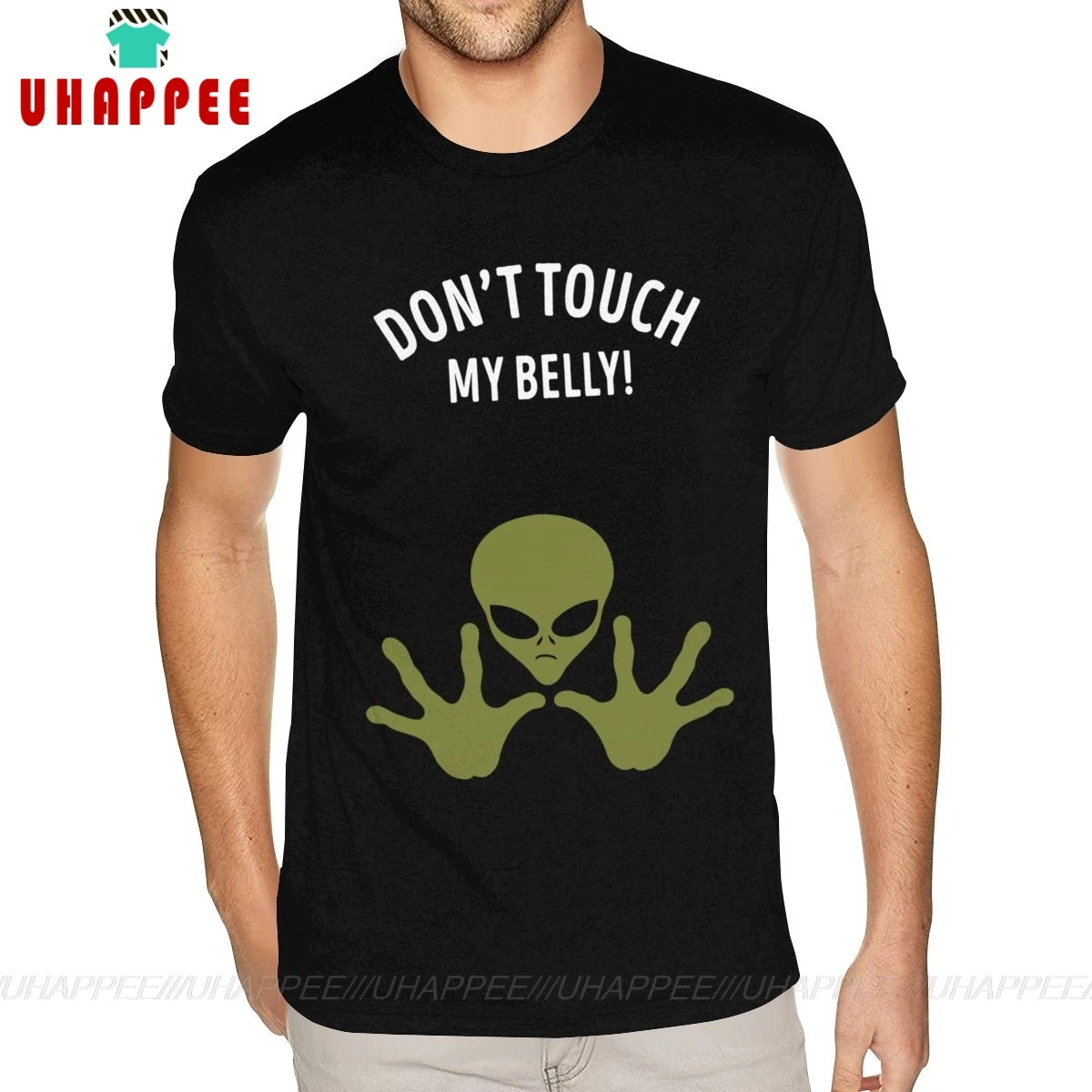 Черные мужские футболки с короткими рукавами и круглым вырезом Alien Says Don't Touch My