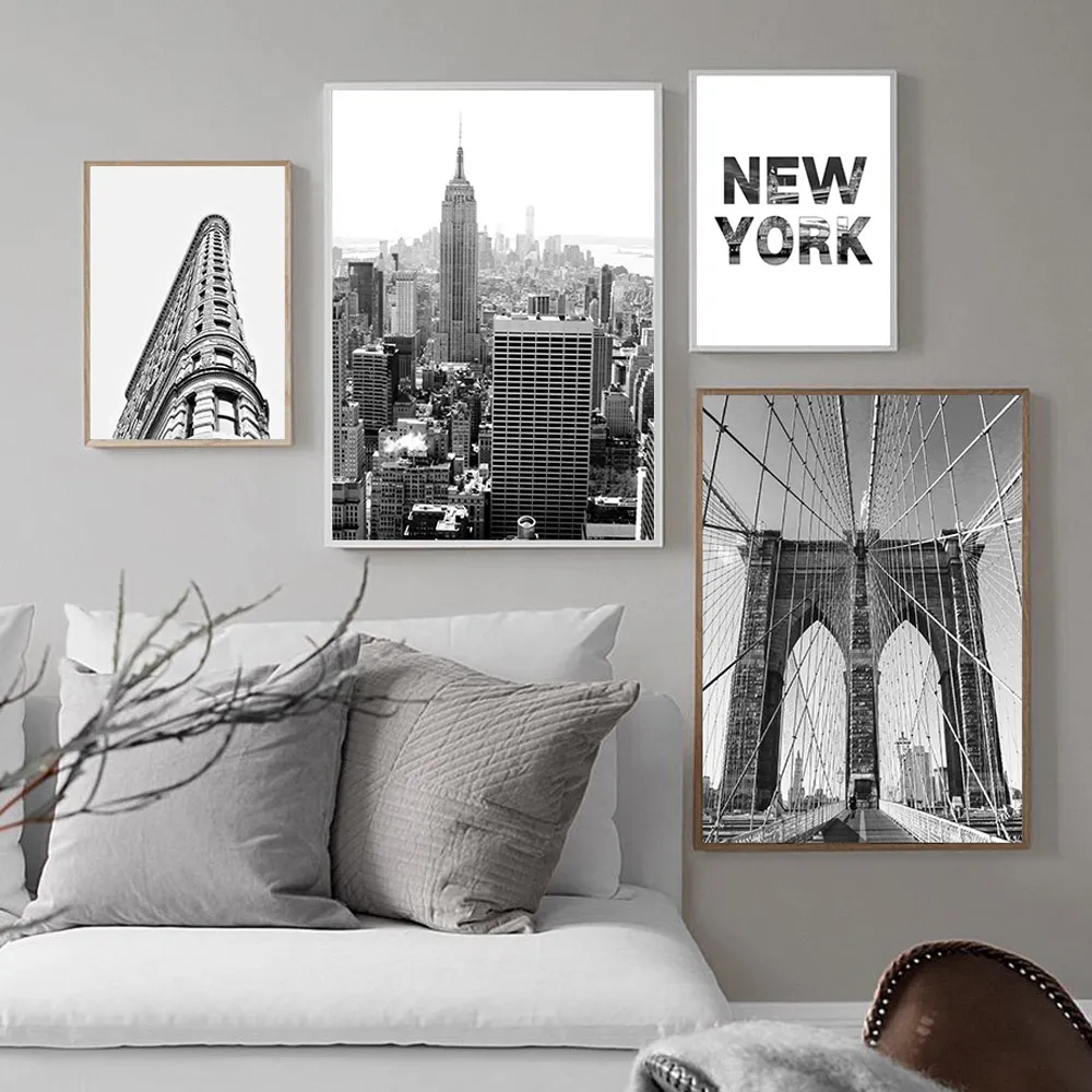 

Black And White New York Wall Canvas Painting Minimalist Decorative Picture Minimalist Live Paintings Landscape Poster Painting