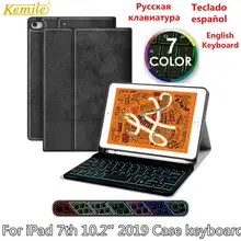 Испанская русская клавиатура с подсветкой чехол для iPad 7th 10,2 W Карандаш держатель чехол для iPad 7th испанская Русская клавиатура