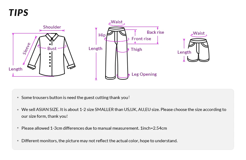 Men's clothing description