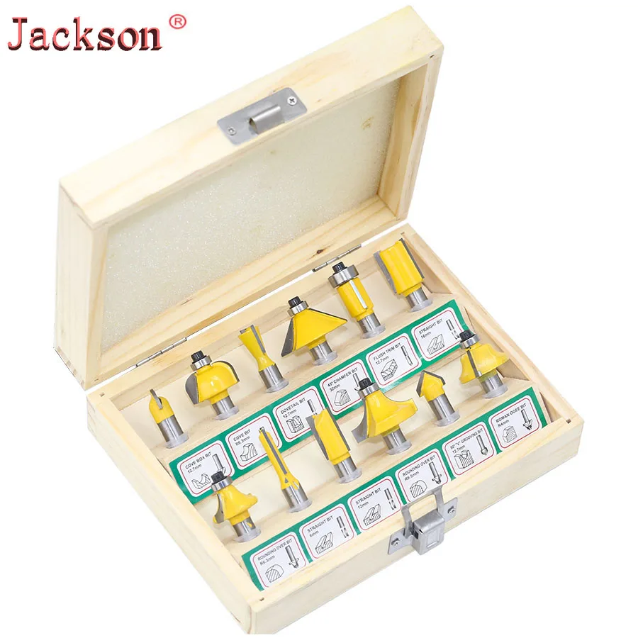 

New 12pcs Milling Cutter Router Bit Set 8mm Wood Cutter Carbide Shank Mill Woodworking Trimming Engraving Carving Cutting Tools