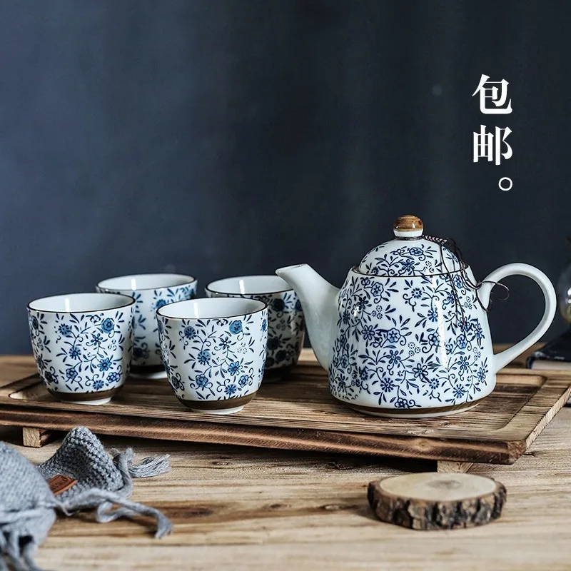 

Small flower tea set Japanese style porcelain one pot four cups small teapot teacup tray set gift box household kungfu teaware