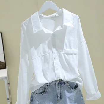 

pocket white women shirts 2020 summer new long-sleeved all match casual lady shirts outwear coat tops