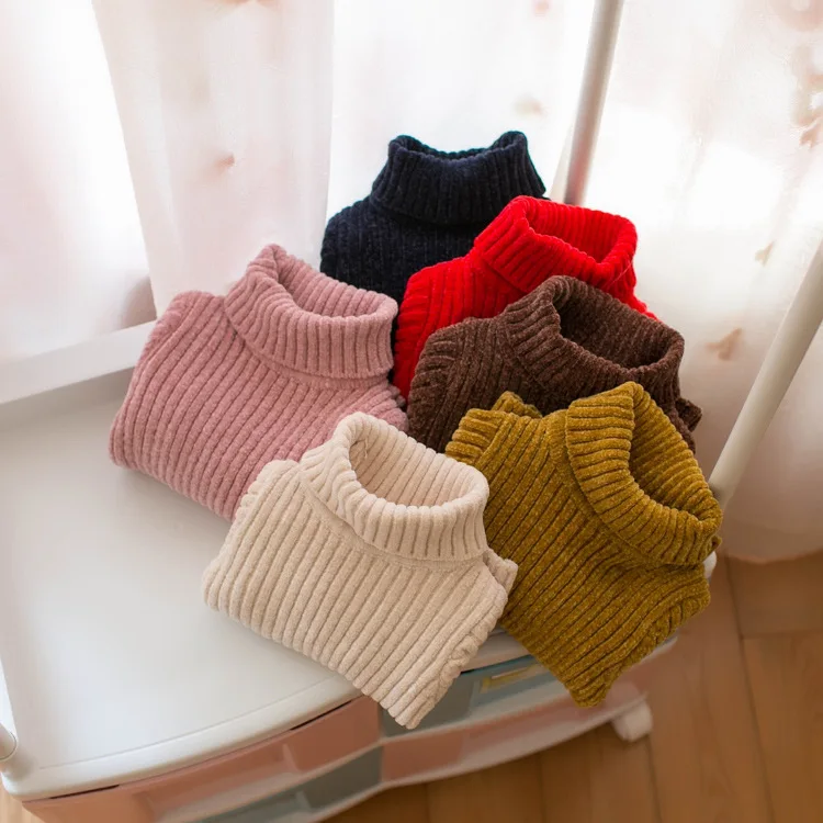 

Hot Selling 2019 Winter Girls New Style High Collar Sweater Thick Baby Girls Korean-style Knit Low Waist Jersey