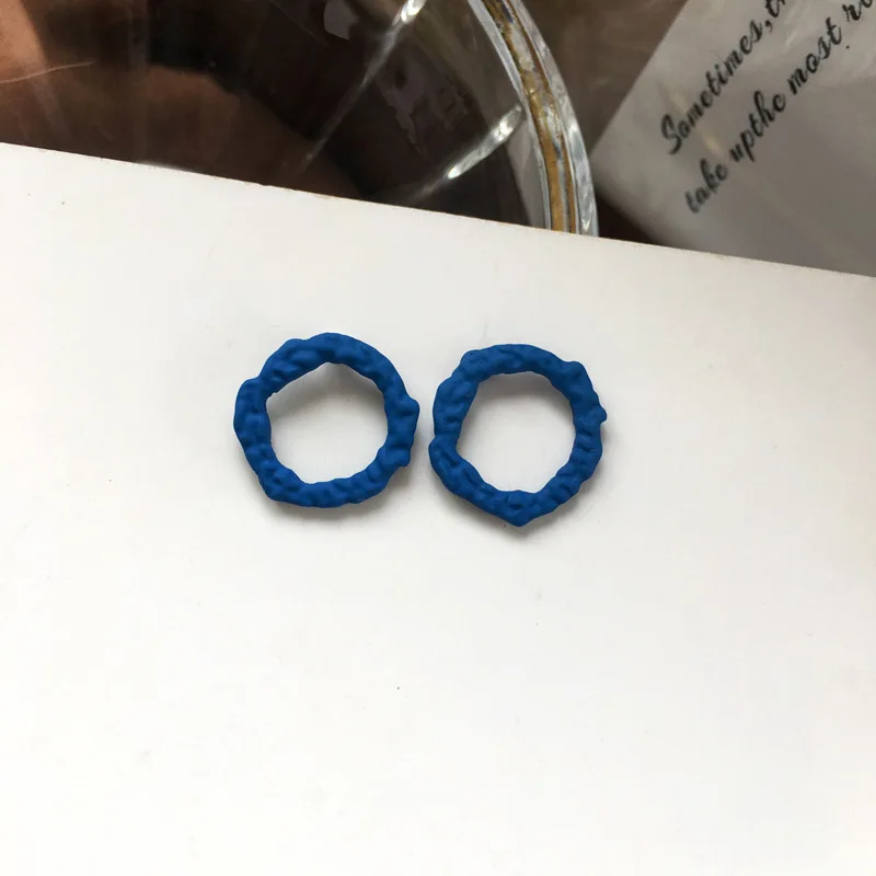 

Daily Blue Irregular Circle Women Earrings Vintage Matte Stud Earrings