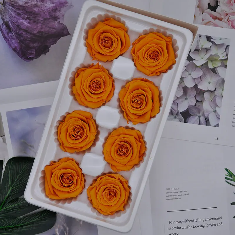 orange-1 1 коробка, высокое качество, консервированные цветы, цветок, бесморская Роза, диаметр 4 см, подарок на день матери, вечная жизнь, цветок, материал, подарочная коробка - Цвет: orange-1