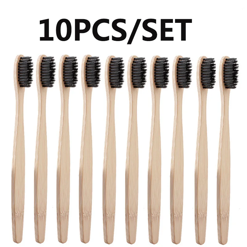 10pcs/set Natural Pure Bamboo Toothbrush Environmental Charcoal Health Low Carbon Medium Handle | Красота и здоровье